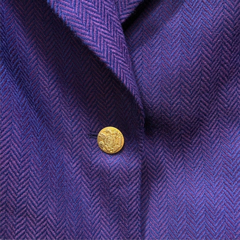 Nina McLemore Purple Herringbone Virgin Merino Wool Silk Lined Blazer Size 16 - Picture 2 of 9